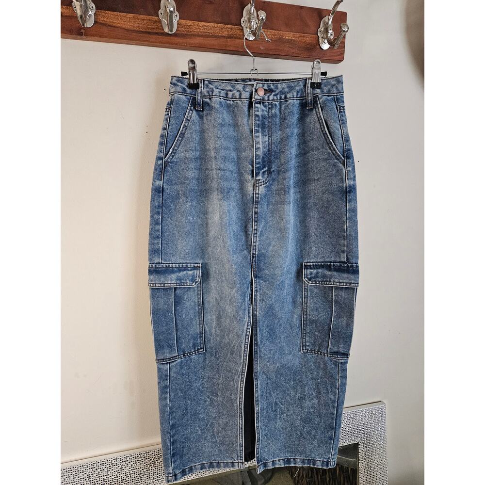 Love Fire Long Denim Cargo Skirt – Size 7
